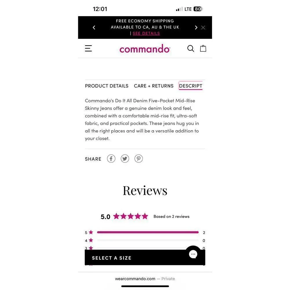 Commando Do It All Denim 5 Pocket Mid-Rise Skinny Jeans NWT!! - Picture 16 of 16